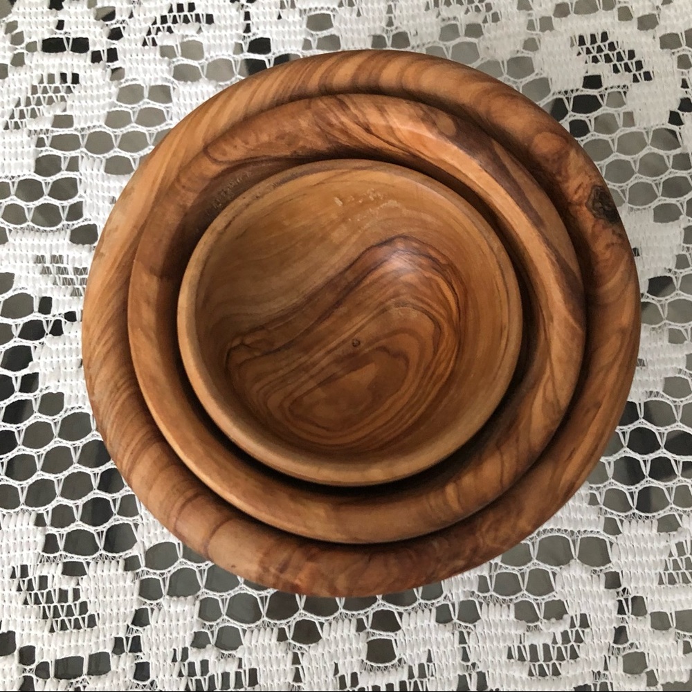 OLIVE WOOD NESTING BOWL SET OF 3